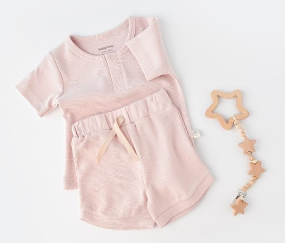 Set tricou cu panataloni scurti - 100% bumbac organic - Roz, Baby Cosy