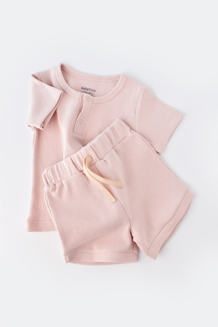 Set tricou cu panataloni scurti - 100% bumbac organic - Roz, Baby Cosy