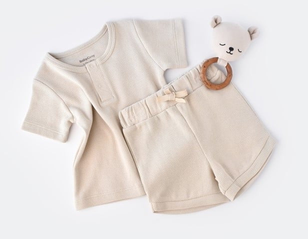 Set tricou cu panataloni scurti - 100% bumbac organic - Stone, Baby Cosy