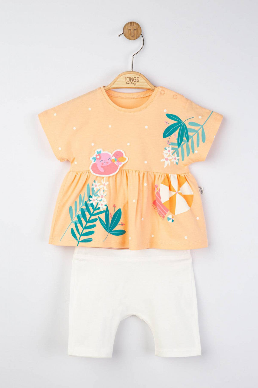 Set tricou de vara cu pantalonasi pentru fetite, Tongs baby